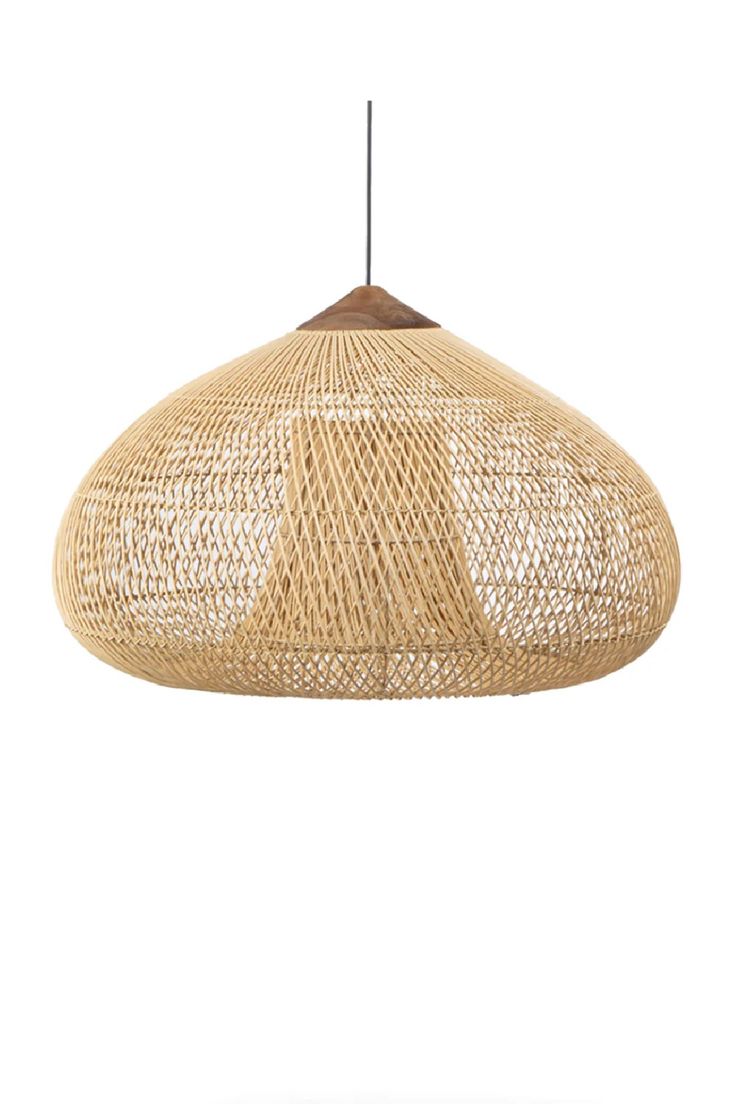 a light that is made out of straw and has a wooden handle on the end