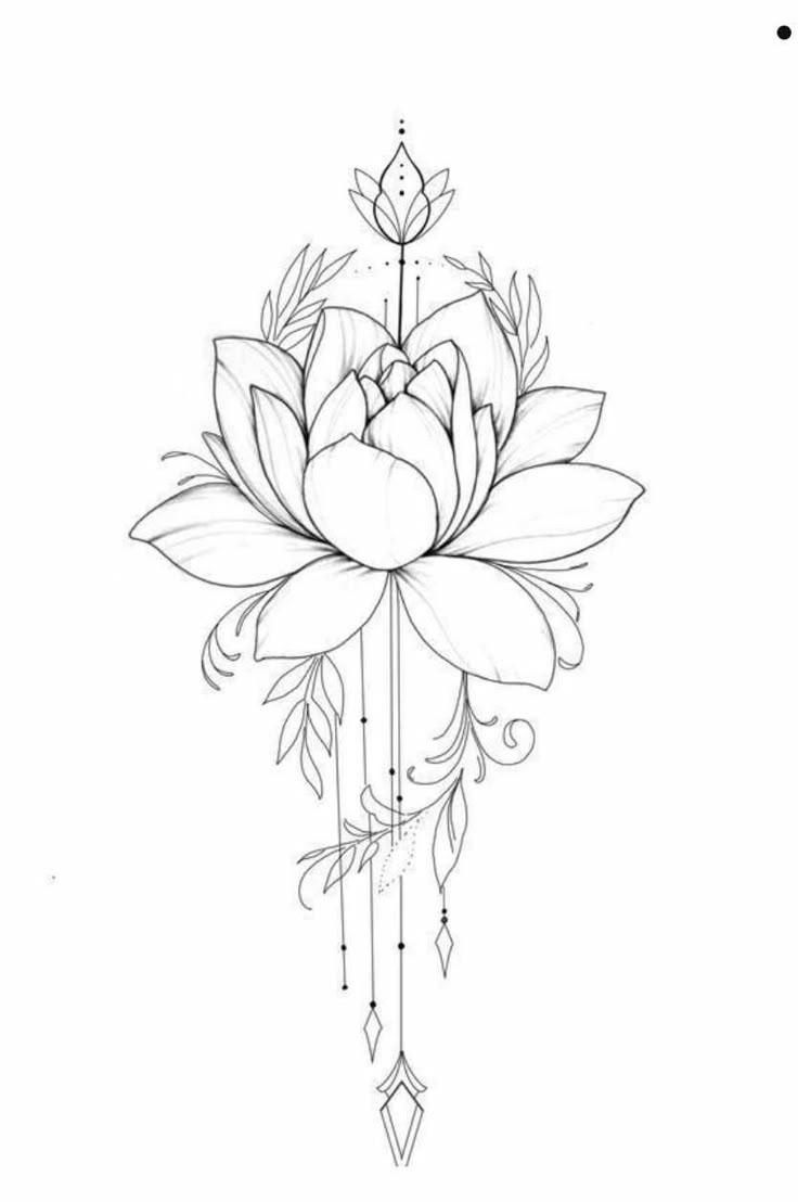 a drawing of a lotus flower with feathers on it's head and arrows in the middle