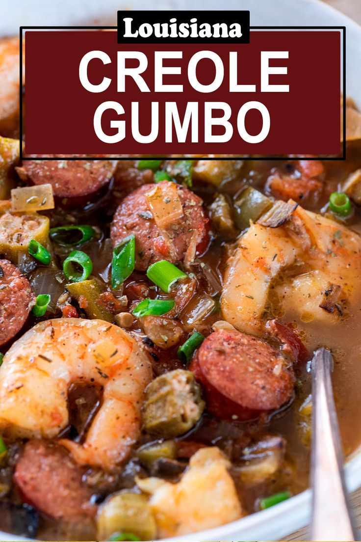 Closeup of a bowl of creole gumbo with a spoon in it. Crockpot Gumbo With Okra, Texas Gumbo Recipe, Gumbo Recipe Crockpot Okra, Justin Wilson Gumbo Recipe, Gumbo Recipe Authentic Seafood, Smoked Gumbo Recipe, Creole Style Shrimp And Sausage Gumbo, Easy Gumbo Recipe Louisiana, Dutch Oven Gumbo Recipes