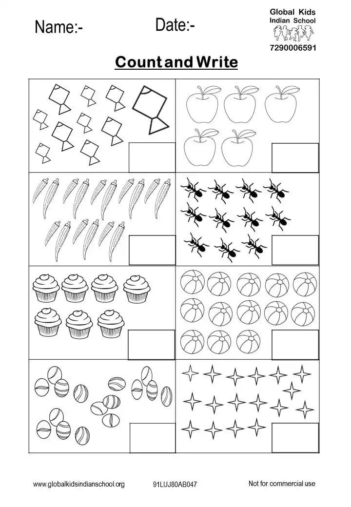 the worksheet for counting and writing numbers