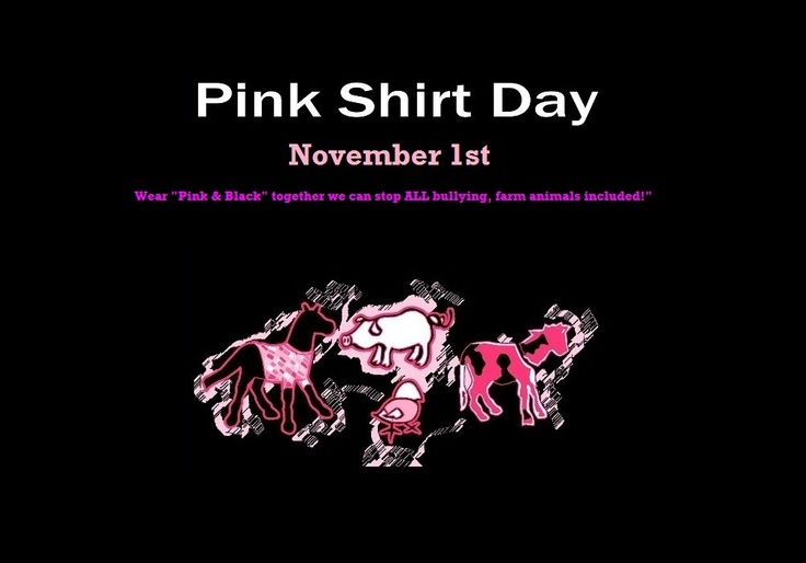 the pink shirt day poster is displayed on a black background with an image of horses