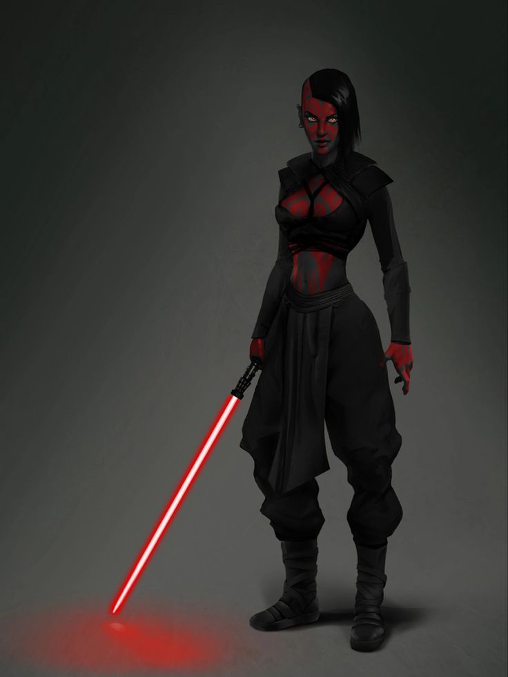 a woman dressed as darth vader holding a red light saber