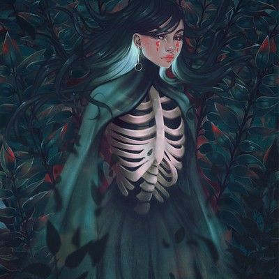 a painting of a woman in a skeleton costume