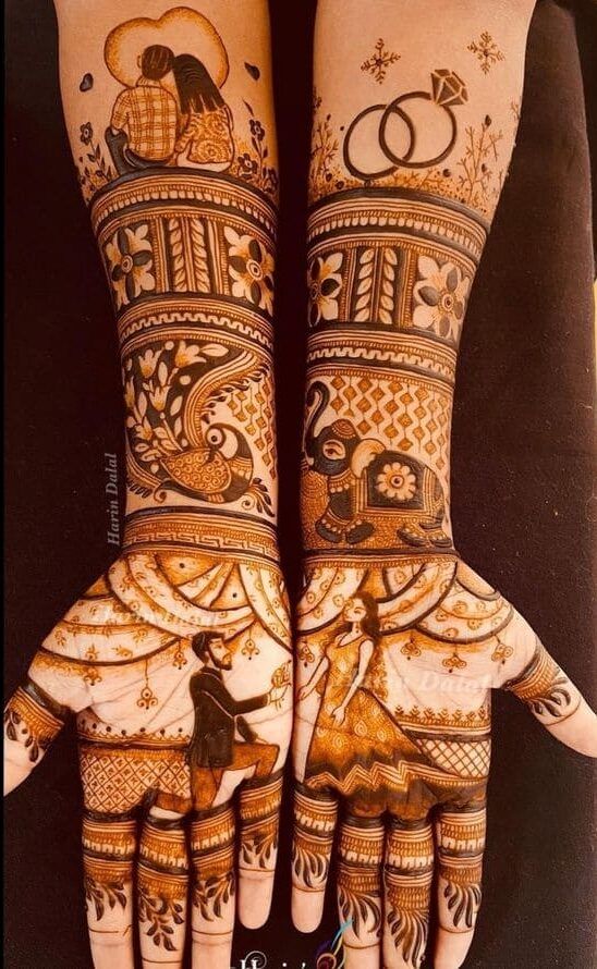 two hands with henna designs on them