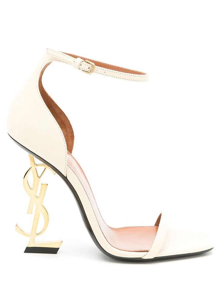 Shop Saint Laurent Opyum 100mm YSL heel sandals with Express Delivery - FARFETCH Hak Tinggi, Beige Sandals, Ysl Heels, Ysl Shoes, Fesyen Hijab, Saint Laurent Shoes, White Heels, Designer Sandals, Designer Heels