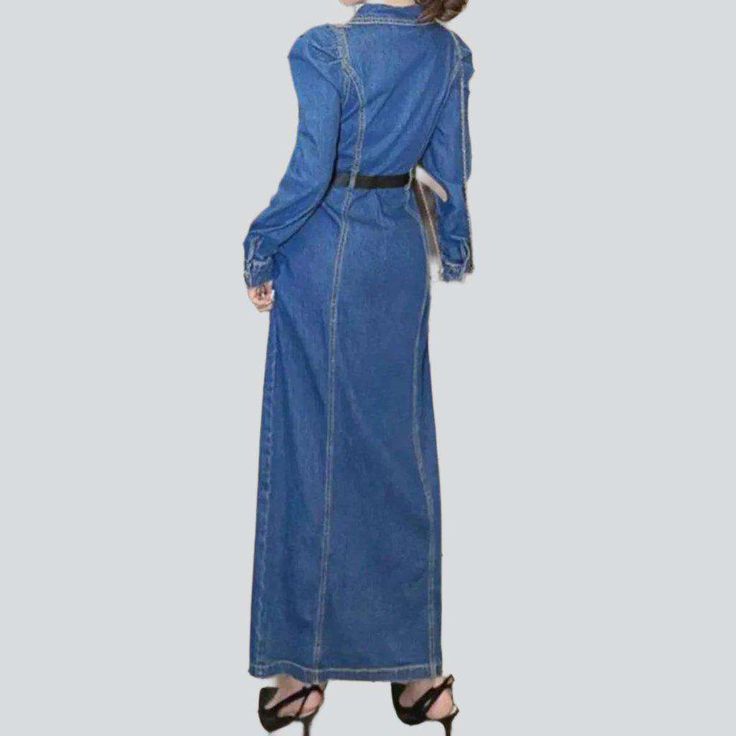 Make a statement this season with our 2023 Spring-Summer Collection long sleeve buttoned denim dress. 90s style! This timeless piece of fashion is the perfect combination of style and comfort. offering you a timeless and chic look. Crafted from a medium wash denim in a classic slim fit. this dress features a distinctive distressed pattern that will add an edgy touch to your style. With a buttoned closure and a stretchy fit. you'll be able to move around comfortably all day long. Perfect for any Dark Wash Long Sleeve Dress With Buttons, Long Sleeve Dark Wash Denim Dress With Buttons, Long-sleeved Denim Dress With Buttons, Summer Long Sleeve Medium Wash Denim Jacket, Long Sleeve Dark Wash Denim Dress, Long Sleeve Denim Blue Dress With Buttons, Non-stretch Long Sleeve Denim Dress, Non-stretch Buttoned Denim Dress For Fall, Long Sleeve Cotton Denim Dress