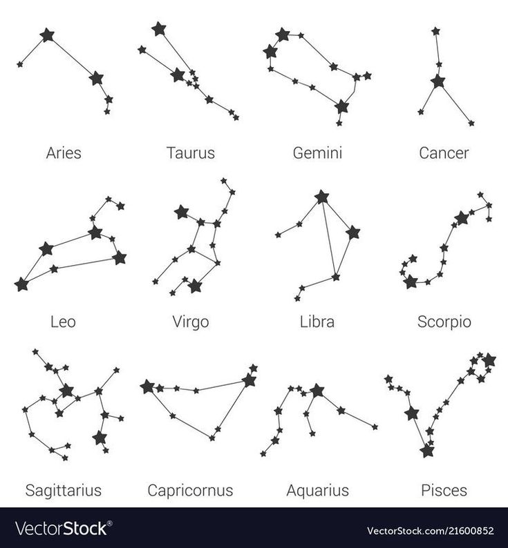 zodiac signs and their names on white background