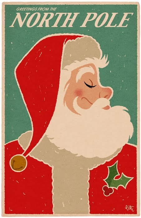 an old - fashioned christmas card with santa claus's face and holly berry berries