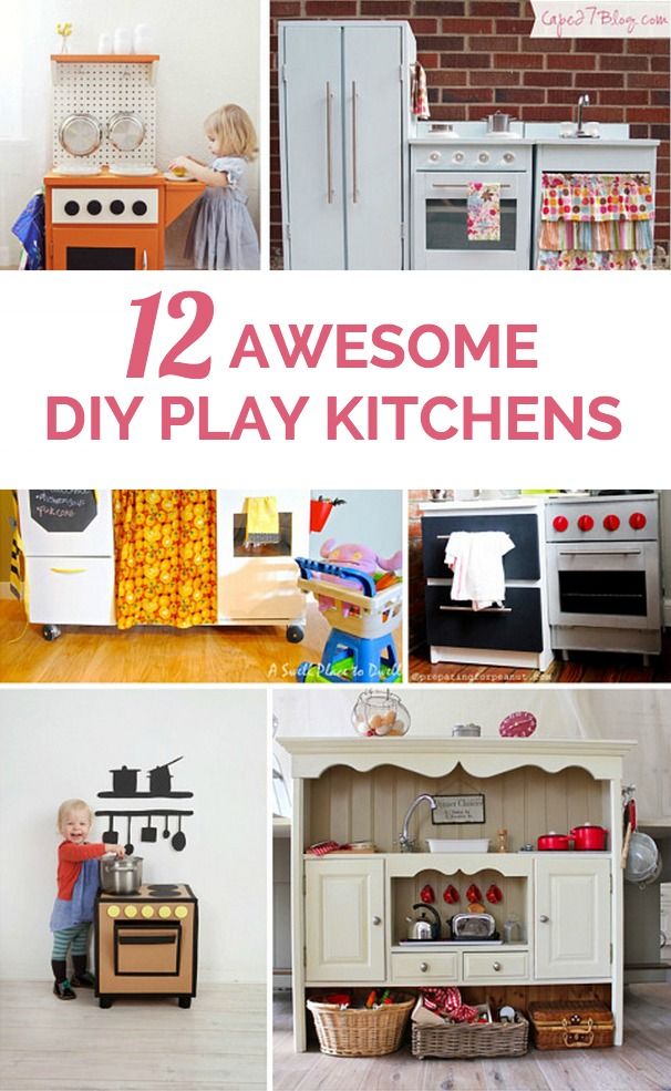 there are many different pictures with the words 12 awesome diy play kitchens