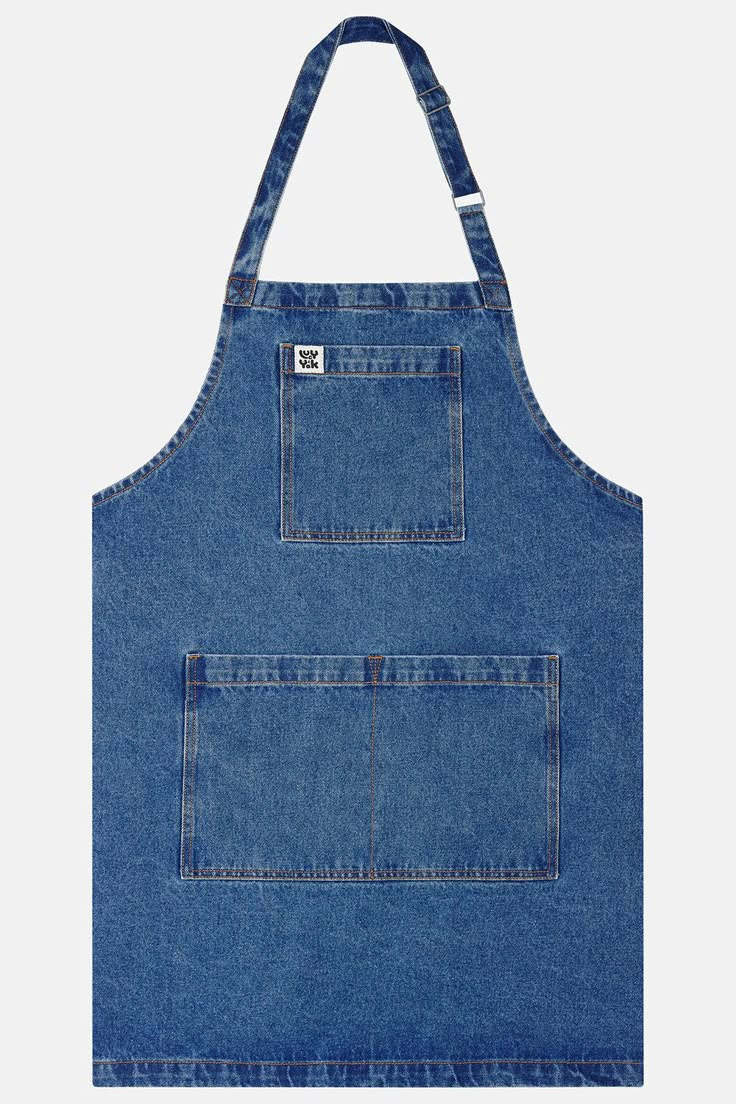 an apron made out of denim with two pockets on the front and one pocket at the back