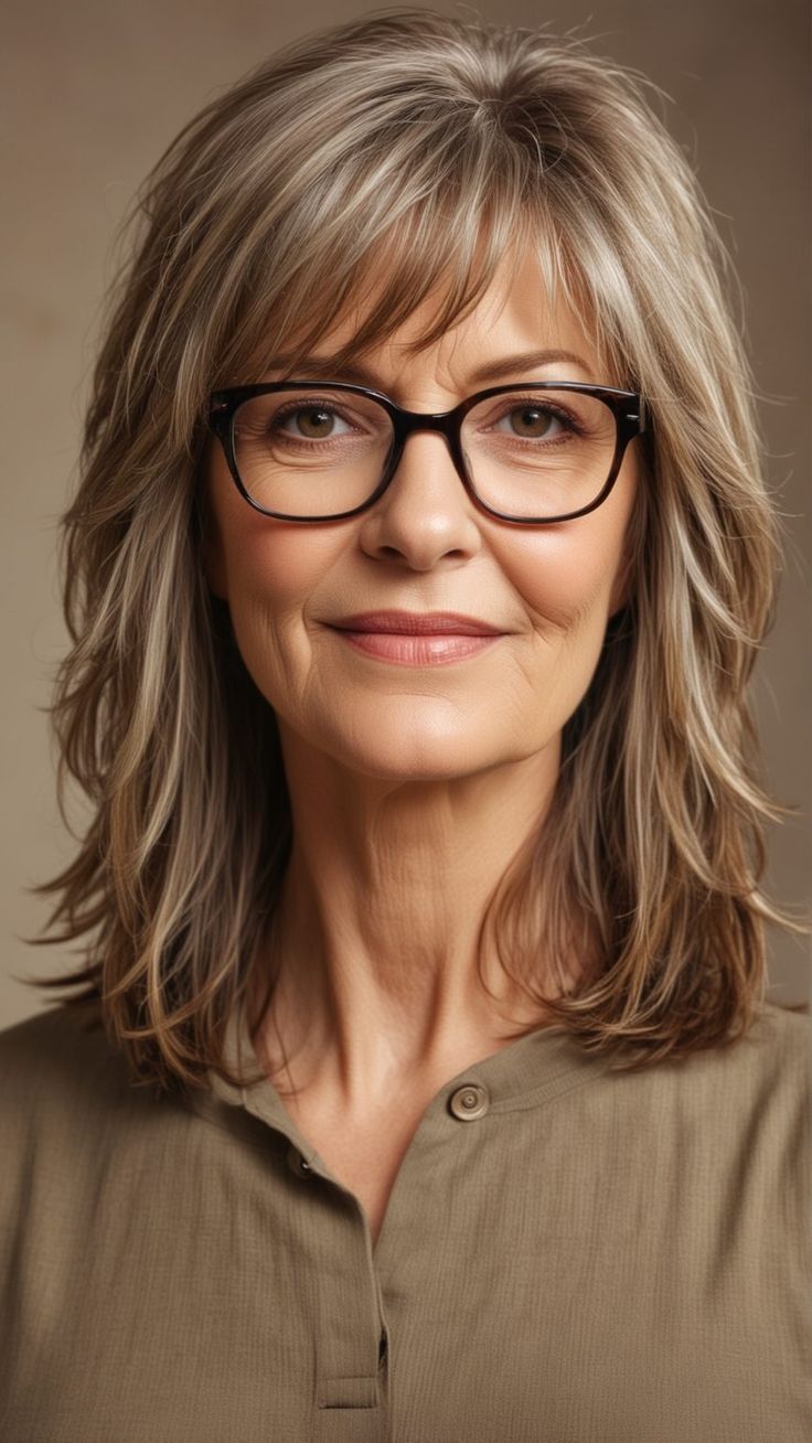 Haircut Glasses Women, Medium Hair Length With Bangs, Medium Layered Haircuts Over 50, Hairstyles For Women Over 60 Medium, Shoulder Length Hairstyles With Bangs, Very Layered Hair Medium Over 50, Medium Short Hairstyles, Short Hairstyles For Fine Hair, Hairstyles For Fine Hair