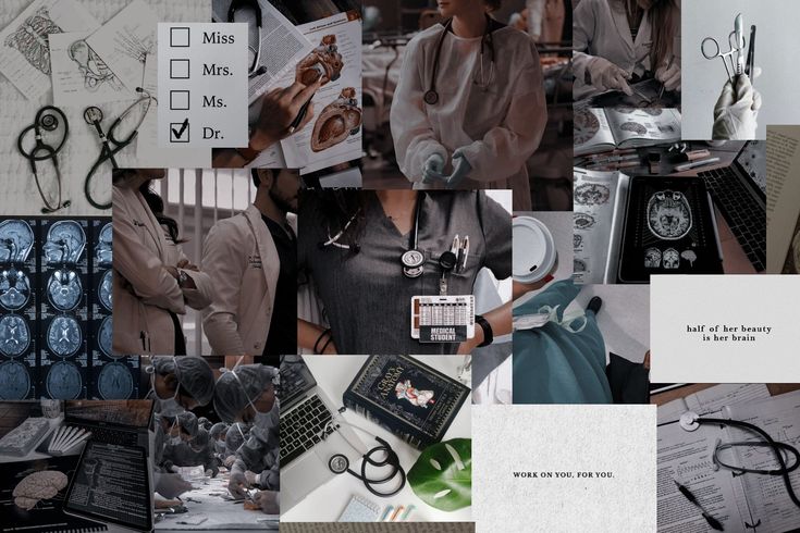 a collage of photos with various medical items and words on the top right corner