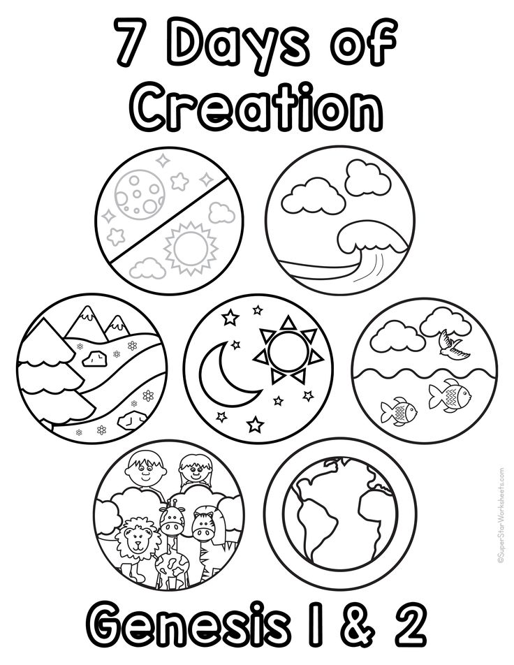 the seven days of creation coloring page for kids to color and print on their own