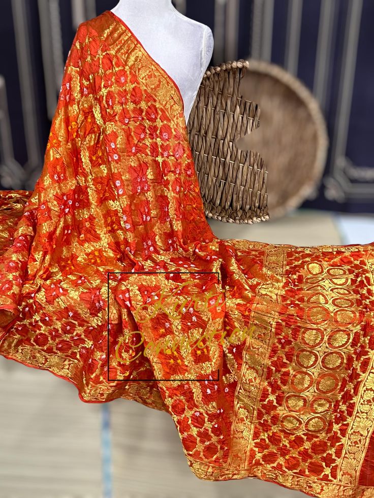 Dark orange  Bandhani silk dupatta indian dupattas handmade item Luxury Festive Bandhani Print Dupatta, Luxury Tussar Silk Dupatta With Bandhani Print, Luxury Traditional Batik Print Dupatta, Orange Dola Silk Salwar Kameez For Festivals, Orange Silk Salwar Kameez With Dupatta, Orange Art Silk Salwar Kameez With Dupatta, Semi-stitched Orange Dola Silk Dupatta, Traditional Orange Salwar Kameez With Sheer Dupatta, Orange Silk Traditional Wear With Dupatta