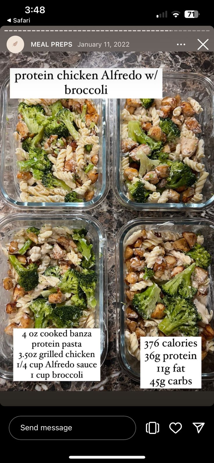 four glass containers filled with food on top of a counter next to an iphone screen