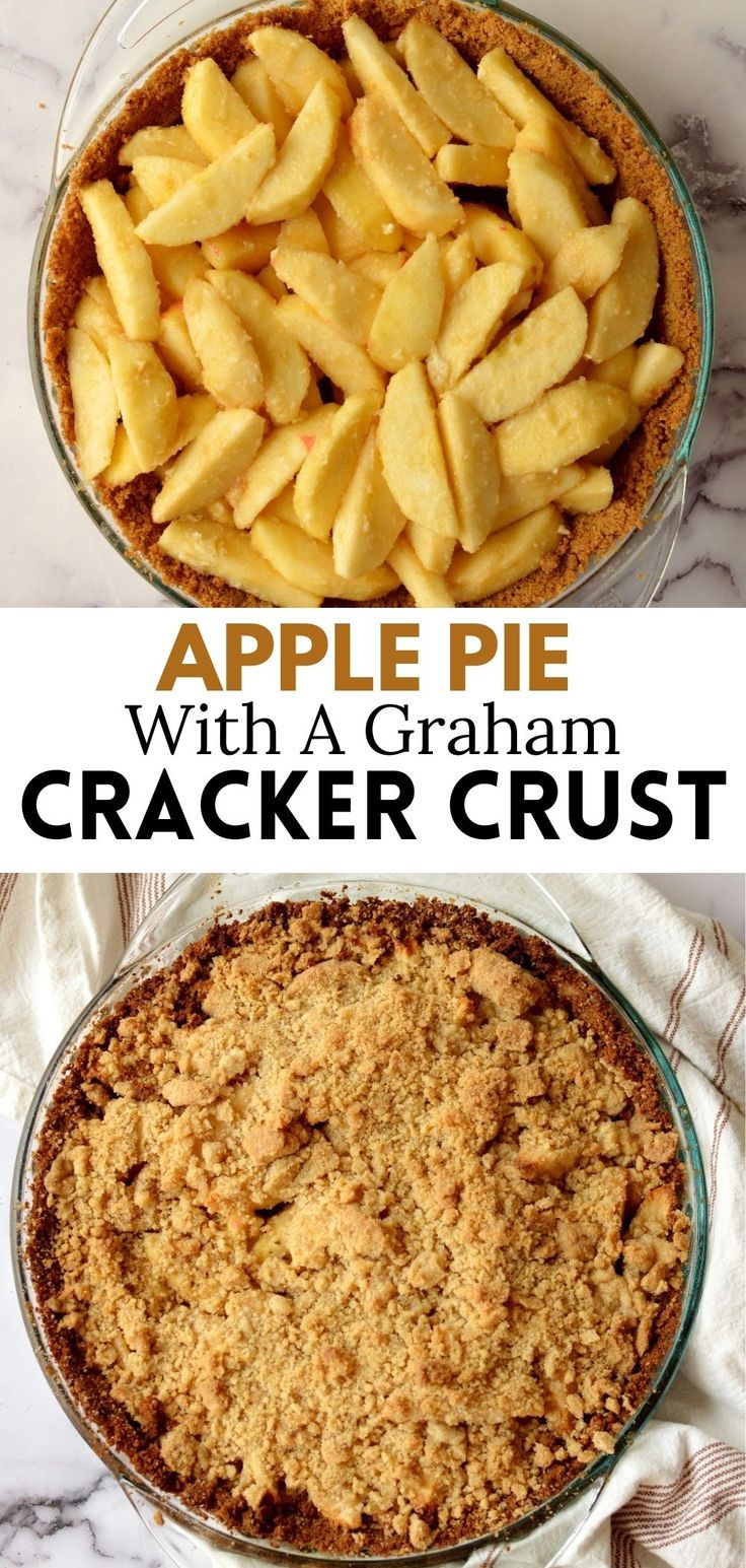 an apple pie with a crumb topping Apple Pie With Shortbread Crust, Apple Pie Recipe Easy Premade Crust, Apple Tart With Graham Cracker Crust, Apple Pie With Crumb Topping Easy, Apple And Graham Cracker Recipe, Dessert With Cherry Pie Filling Graham Crackers, Different Pie Crusts, Gramcracker Pie Crust, Apple Crisp Graham Cracker Crust