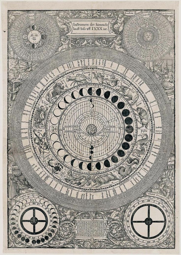 an intricate drawing with circles and stars in the center, surrounded by other symbols on it