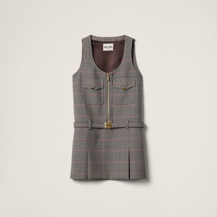 Find MIU MIU Checked Dress on Editorialist. Straight fit Lined Round neck Metal zipper closure on the front Buckle closure Sleeveless Flapped patch pockets Logo engraved on buckle Miu Miu Dress, Checked Dress, Check Dress, Slate Gray, Check Pattern, Gray Dress, Miu Miu, Day Dresses, Ready To Wear