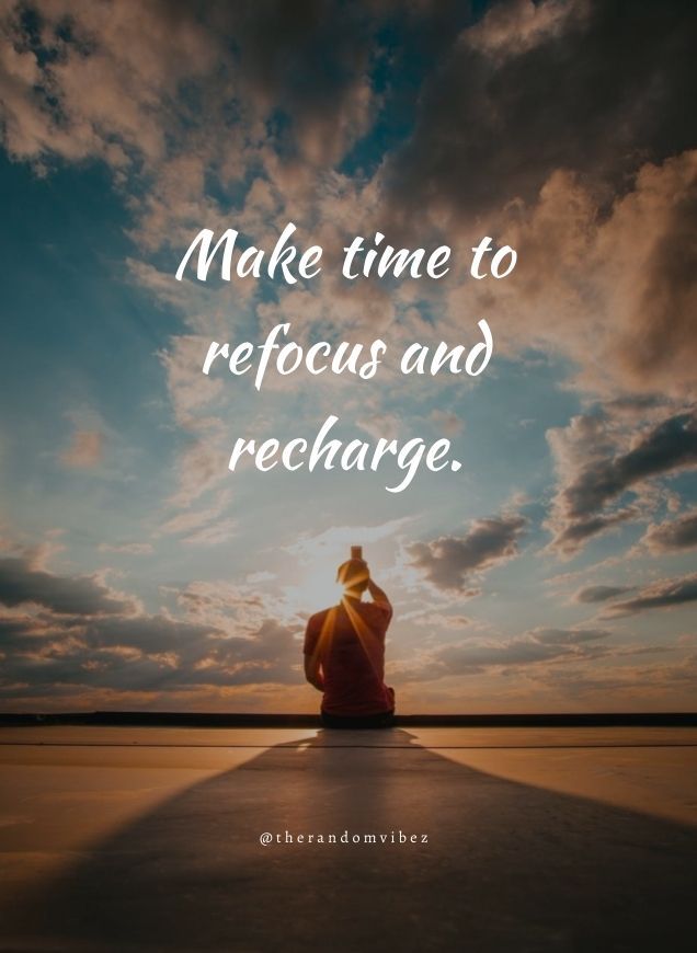 a person sitting on top of a beach under a cloudy sky with the words make time to refocus and recharge