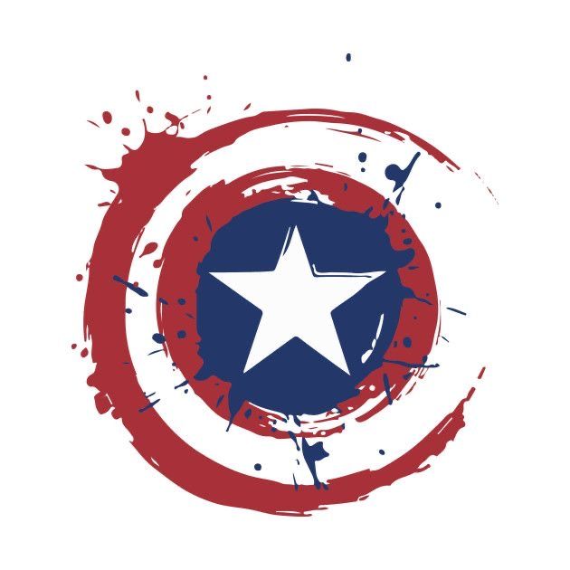 the captain's shield is painted in red, white and blue with paint splatters