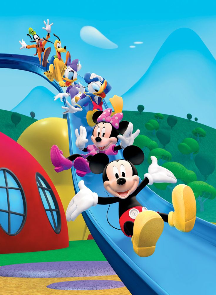 an image of mickey mouse and friends on a slide with the words ebay below it