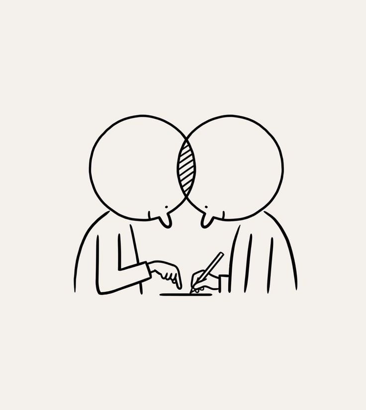 two people with speech bubbles over their heads, one is writing on a piece of paper