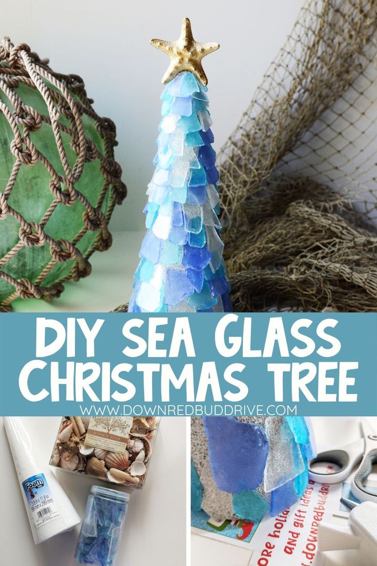 diy sea glass christmas tree with text overlay