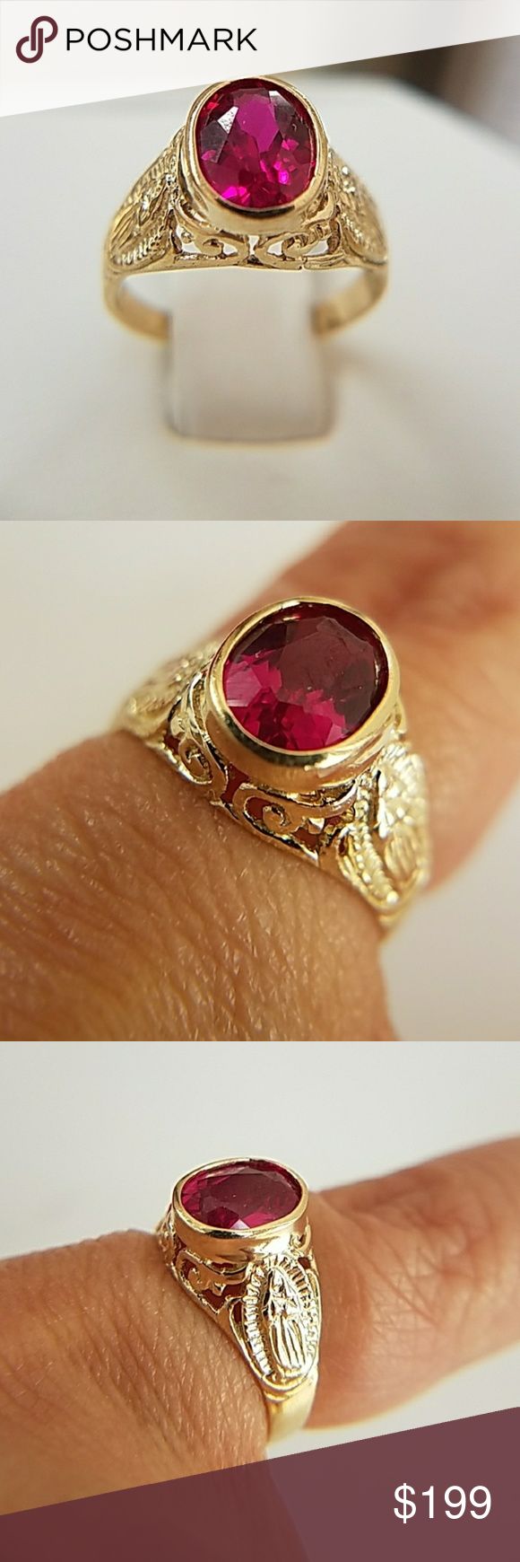 14k Solid Yellow Gold Ruby Religious Filigree Ring Dainty 14k Solid Real Yellow Gold Synthetic Ruby Filigree Engagement Promise Ring . Available in sizes 3,4,5,6,7 only Item#RG2261-2.63-0076 Jewelry Rings Ring Ruby, Filigree Ring, Ring Dainty, Pinky Ring, Ruby Ring, Solid Yellow, Promise Ring, Promise Rings, Red Gold