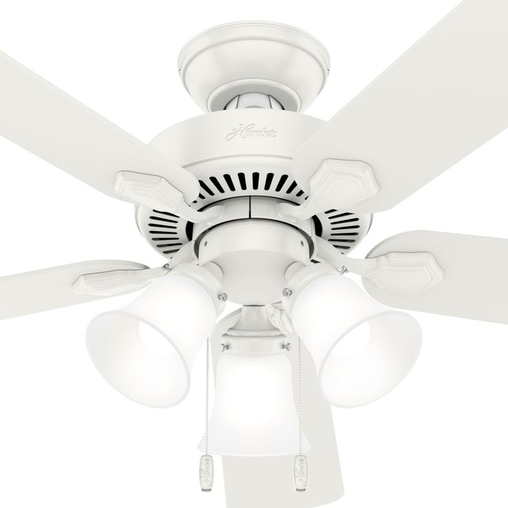 a white ceiling fan with three light bulbs