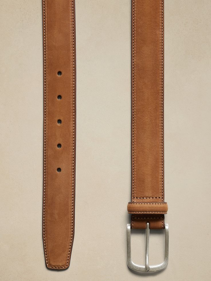 A belt with character, this gorgeous Italian nubuck leather belt has a sturdy, suede-like finish to travel with you on every noteworthy adventure.  Buckle closure.  Width: 1. 75" (4. 5cm) Nubuck Leather, Toffee, Leather Belt, Banana Republic, Buckle, Wardrobe, Leather, Travel