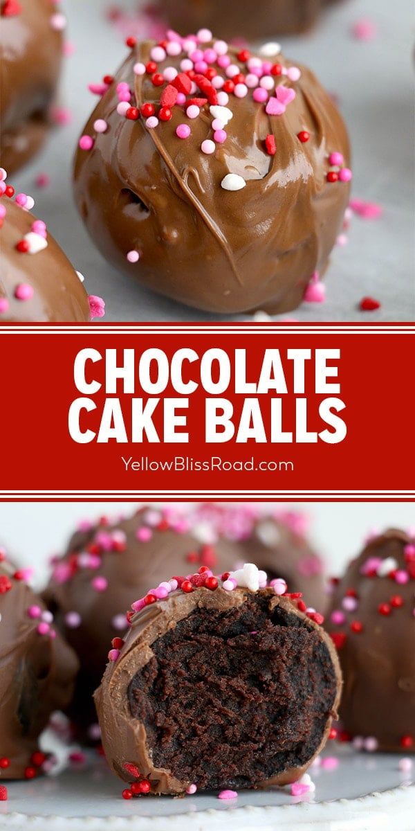 chocolate cake balls on a plate with sprinkles