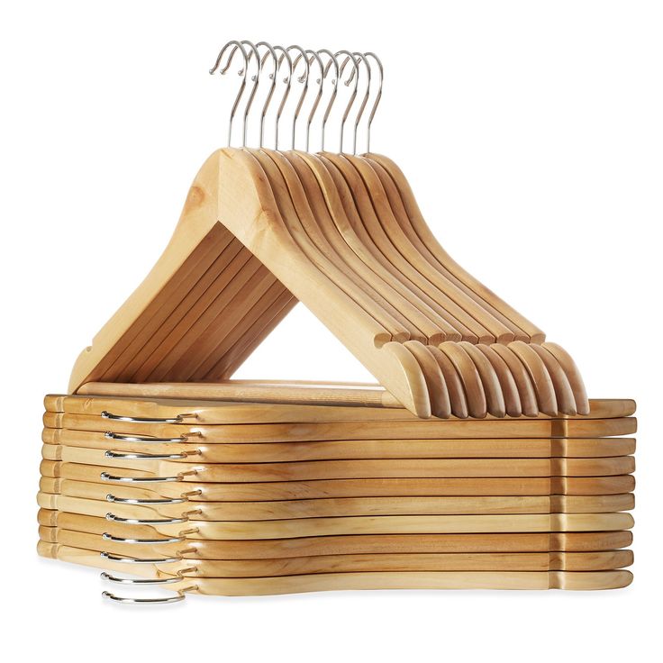 Set includes: 20 Wooden Suit Hangers with Natural Finish Wood Coat Hanger, Wooden Coat Hangers, Hanger Crafts, Suit Hangers, Pant Hangers, Coat Hangers, Plastic Hangers, Wood Hangers, Wire Hangers