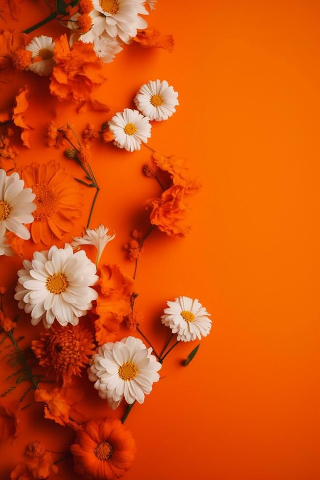 white and orange flowers on an orange background