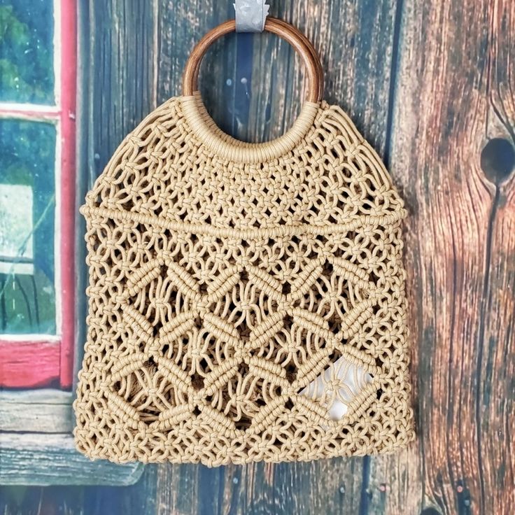 Soft Cotton Rope Expertly Woven Into A Beautiful Macrame Handbag. Pretty Wooden Circular Handles Too! Measurements Listed Above. Purchased From Modcloth. Bundle 2 Or More Items And Instantly Save 15%!!! Firm Otherwise >Winter, Spring, Summer, Fall, Feminine, Pretty, Vintage Style, 70s, Boho, Hippy Style, Natural, Granola, Elf Beige Crochet Bag With Macrame For Everyday Use, Beige Rectangular Crochet Macrame Bag, Casual Beige Macrame Bags, Beige Macrame Tote Shoulder Bag, Beige Macrame Straw Bag For Vacation, Beige Macrame Shoulder Bag, Beige Macrame Straw Bag, Beige Macrame Tote Straw Bag, Beige Macrame Straw Tote Bag