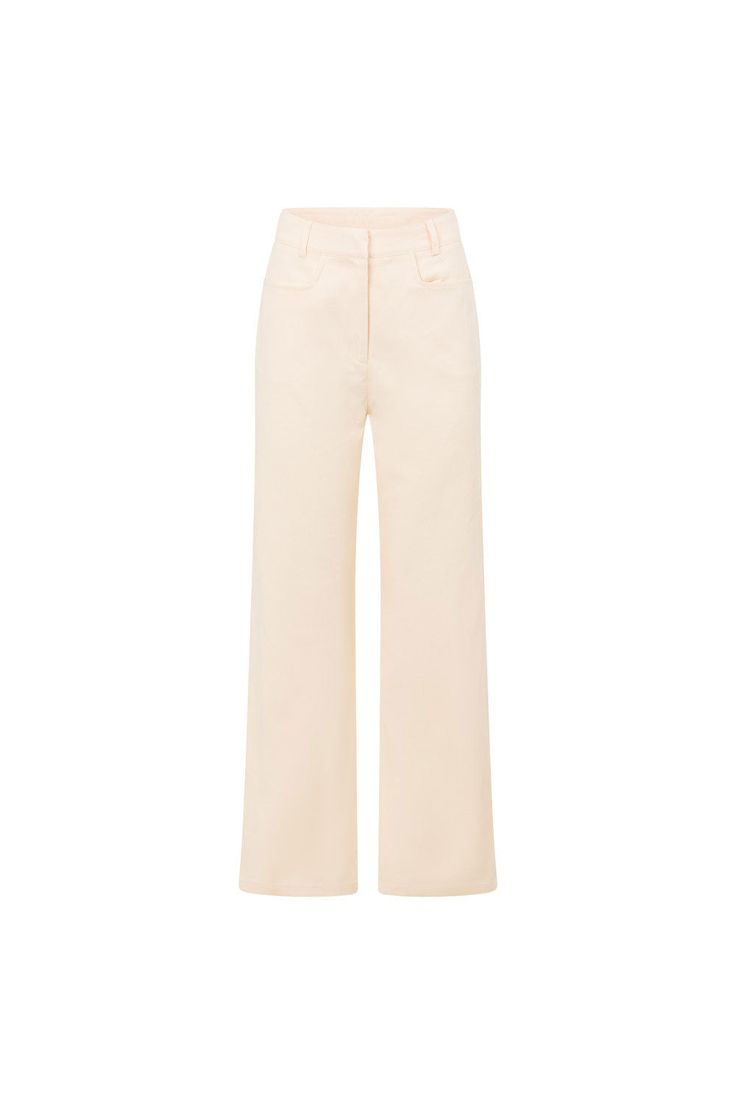 A cute styling piece for your wardrobe! The Merissa Pants are made from a natural cotton denim fabric in a cream hue. They are a high waisted style featuring twin pockets and full length legs. Get the look with the Loralei Top! Designed exclusively by Sabo. Cotton Wide Leg Jeans With Welt Pockets, Cream Wide Leg Pants With Five Pockets, Wide Leg Cotton Jeans With Welt Pockets, Beige Wide Leg Pants With Five Pockets For Work, Casual Beige Wide Leg Pants With Five Pockets, Cream Bottoms With Five Pockets For Work, Chic Cream Pants With Five Pockets, Trendy Beige Cotton Bottoms, Beige Pants With Patch Pockets For Fall