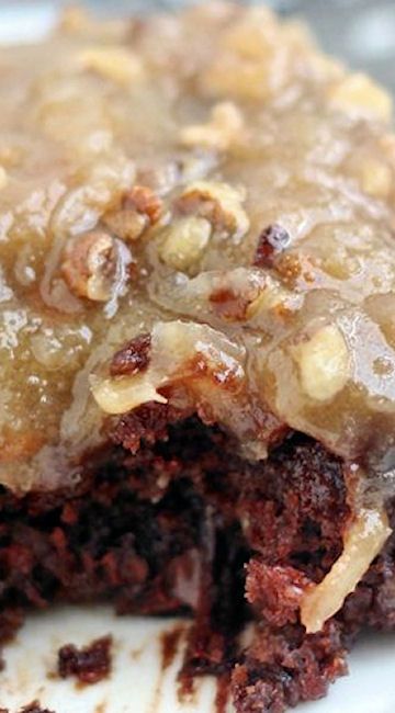 a close up of a piece of cake on a white plate with brownies and nuts