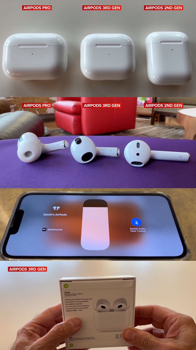 an advertisement for the new apple airpods is shown in three different pictures, one showing its