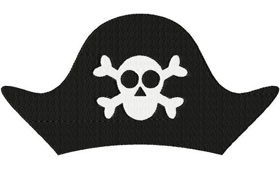 a pirate hat with a skull and crossbones on the front is shown in black