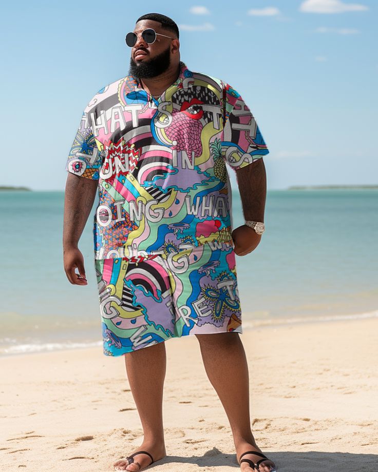 Plus Size L-9XL Hawaiian Shirt Shorts Set is a stylish outfit for summer. It consists of a Hawaiian-style short-sleeve shirt and comfortable shorts for men looking for on-trend and casual styles. This set is characterized by its loose fit and comfortable fabric. It's made from lightweight cotton fabric that's extremely breathable and sweat-wicking to keep you cool and comfortable on hot days. The design of the shirt is inspired by the traditions and scenery of Hawaii, with bright colors and uniq Outfit For Summer, Plus Size Beach, Dog Suit, Comfortable Shorts, Casual Styles, Unique Prints, Shorts For Men, Stylish Outfit, Hawaiian Style