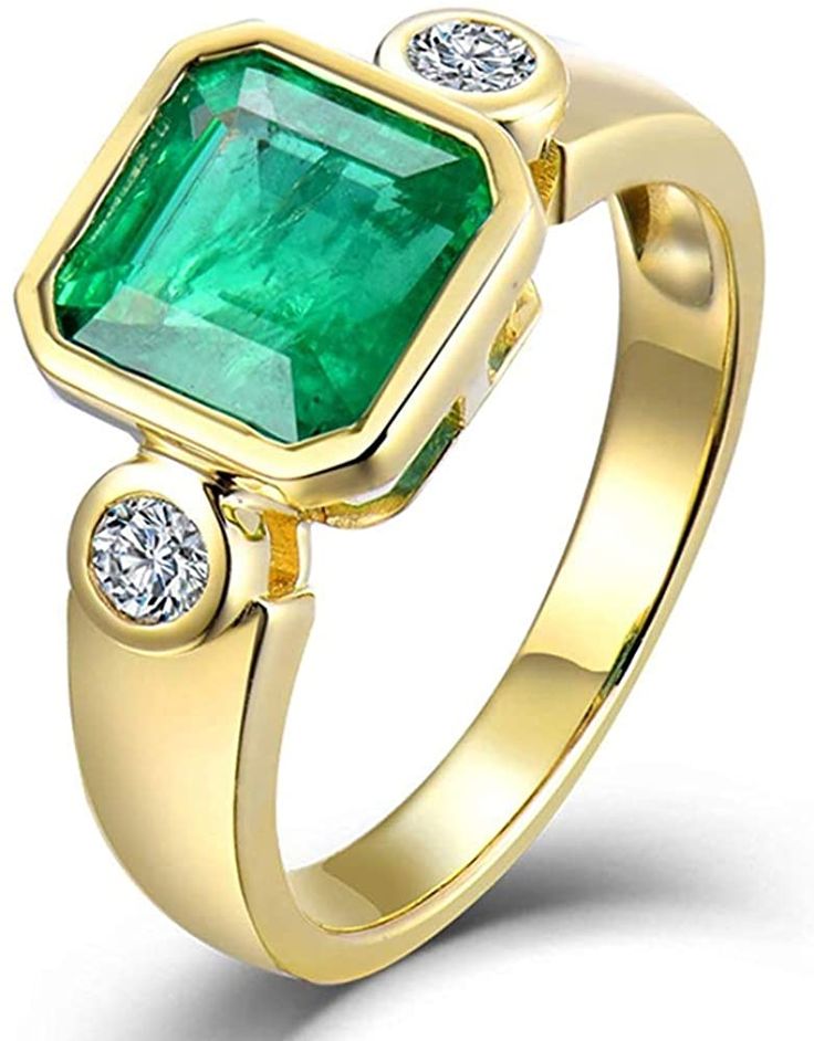 Wedding Band For Women, Inexpensive Jewelry, Diamonds Rings, Natural Emerald Rings, Bezel Set Ring, Emerald Diamond Ring, Wedding Rings Solitaire, Green Jewelry, Emerald Engagement Ring