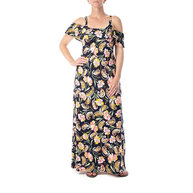 Add a trendy look to your summer wardrobe with this women's Nina Leonard cold-shoulder maxi dress. Modern printCold-shoulder designShort flutter sleevesWrinkle-resistant fabric blendUnlinedFIT & SIZING55-in. approximate length from shoulder to hemMaxi designPull-on designFABRIC & CAREPolyester, spandexMachine washImported Size: Small. Color: Navy. Gender: female. Age Group: adult. Fitted Multicolor Off-shoulder Maxi Dress, Summer Off-shoulder Multicolor Maxi Dress, Chic Multicolor Off-shoulder Maxi Dress, Summer Maternity Maxi Dress, Floor-length, Multicolor Printed Off-shoulder Maxi Dress, Maxi Design, Cold Shoulder Maxi Dress, Dress Guide, Womens Clothing Sizes