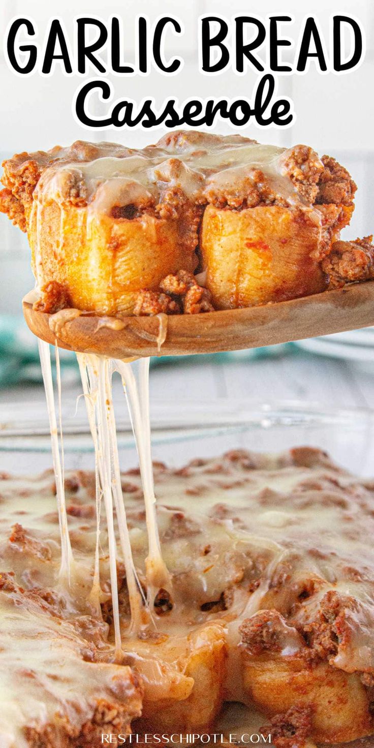 a casserole is being lifted from the baking dish