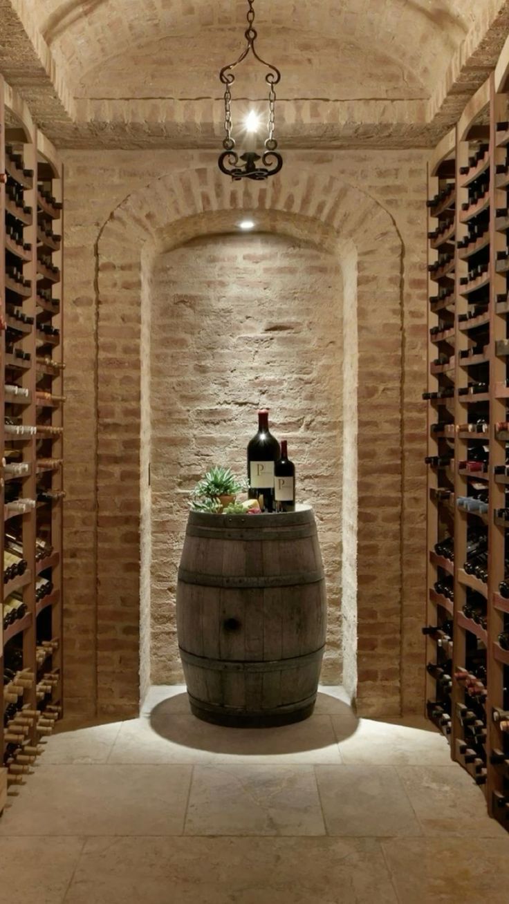 a wine cellar filled with lots of bottles