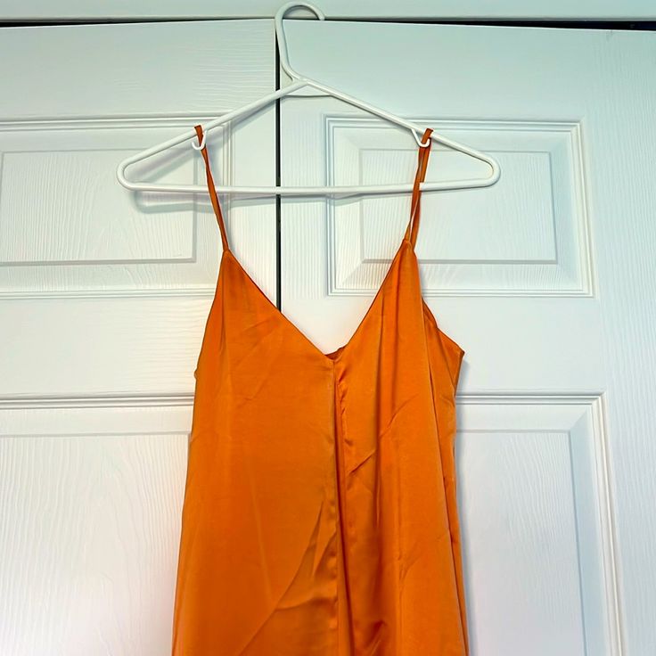 Nwt Orange Satin Dress H&m V-neck Midi Dress For Summer, Orange Sleeveless Slip Dress For Spring, Sleeveless Orange Slip Dress For Spring, H&m V-neck Dress For Brunch, Orange V-neck Maxi Dress For Night Out, H&m V-neck Maxi Dress For Brunch, H&m V-neck Maxi Dress For Party, H&m Summer Maxi Dress For Brunch, H&m Sleeveless Maxi Dress For Vacation