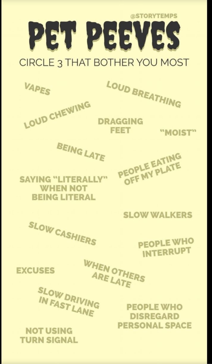 a poster with the words pet peeves written in different font styles and colors on it