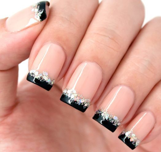 Rhinestones Nails, Accent Nail Art, Black And White Nail, Black French Nails, Acrylic French, Quick Nail, Glitter Accent Nails, Unghie Nail Art, French Manicure Designs