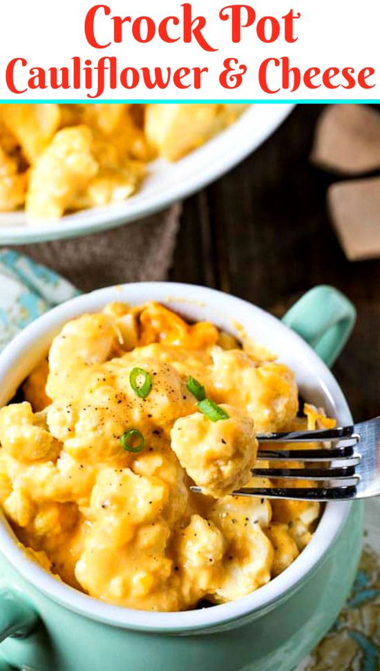 two bowls filled with crock pot cauliflower and cheese on top of each other