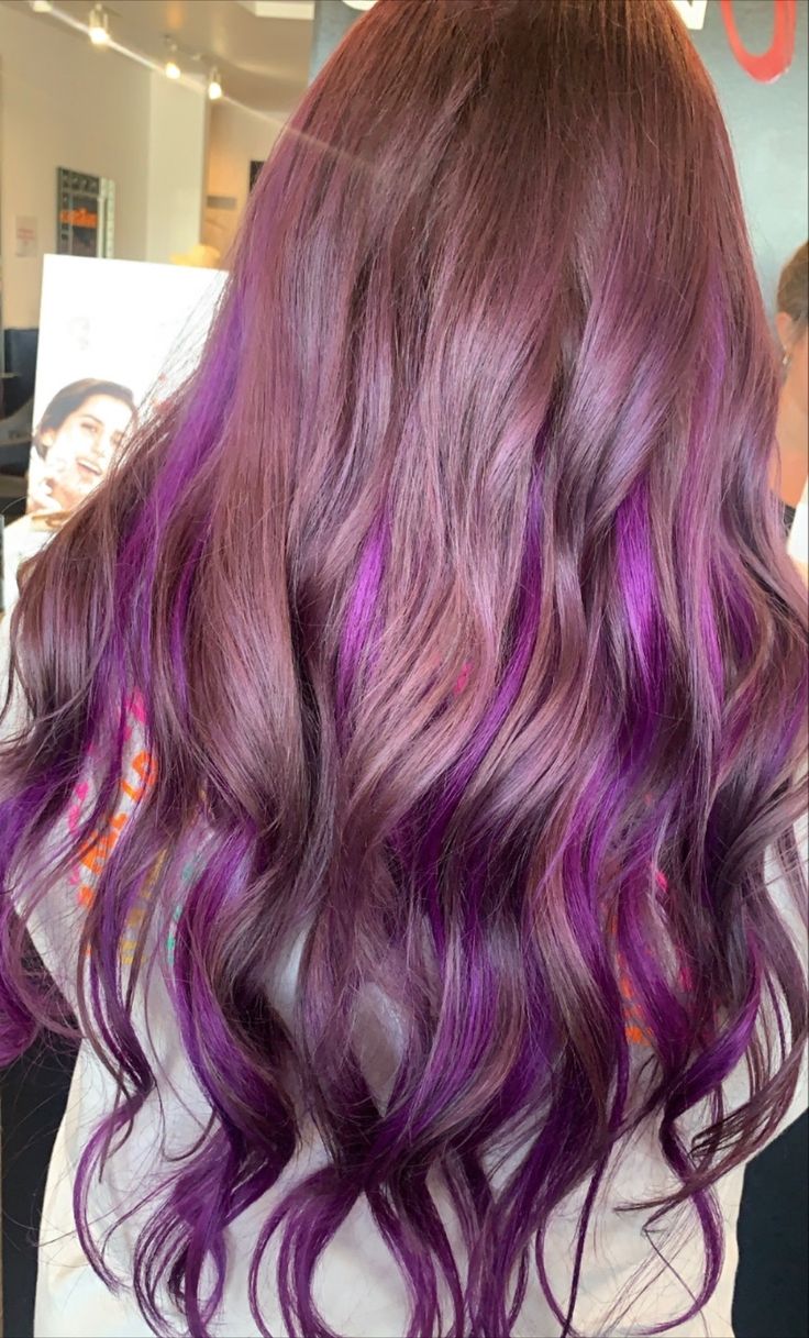 Purple Hair With Extensions, Purple Extensions, Purple Hair Tips, Purple Hair Extensions, Types Of Hair Color, Peinados Hair Styles, Kpop Hair, Hair Streaks, Dark Hair With Highlights