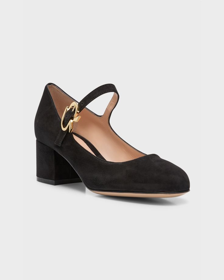 Gianvito Rossi "Mary" suede pumps    1.75 in / 45 mm block heel    Round toe    Mary Jane buckle strap    Lining: Leather    Trim: Leather    Made in Italy Velvet Pumps, Rossi Shoes, Black Suede Pumps, Suede Block Heels, Satin Pumps, White Pumps, Mary Jane Pumps, Mary Jane Heels, Leather Mary Janes