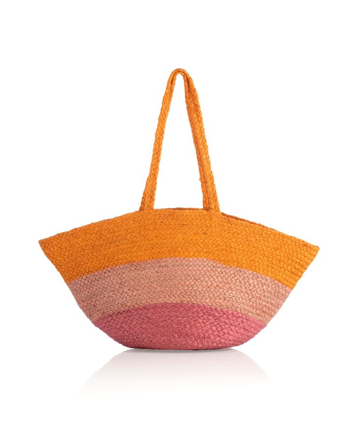 Add a pop of color to your summer accessories with Shiraleah’s Liza Tote. This tote features a multi-color stripe pattern upon a woven braided texture, making it the perfect warm weather bag. Measuring L 23" x W 6" x H 12.5", and made from jute, the Liza Tote is equipped with double handles, perfect for carrying all your essentials. Pair with other items from the Shiraleah collection to complete your look! Color: Sunset L 23" X W 6" X H 12.5"; Hnd 11" Material: Jute Double Shoulder Straps Made I Summer Striped Woven Bag, Summer Striped Woven Straw Bag, Summer Orange Straw Bag With Braided Handles, Multicolor Woven Beach Bag For Summer, Woven Striped Beach Bag For Summer, Summer Striped Woven Beach Bag, Striped Woven Beach Bag For Summer, Chic Multicolor Beach Bag For Beach Season, Multicolor Summer Straw Bag For Spring